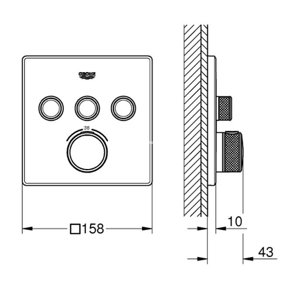Grohe Grohtherm SmartControl 29126AL0 Brushed Hard Graphite Θερμοστατική Μπαταρία Εντοιχισμού 3 Ροών