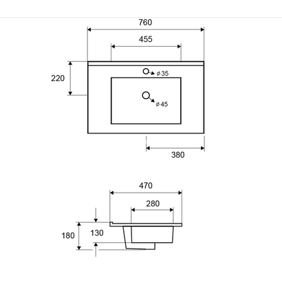 Karag LT 7506 Νιπτήρας 76x47 Επικαθήμενος Επίπλου