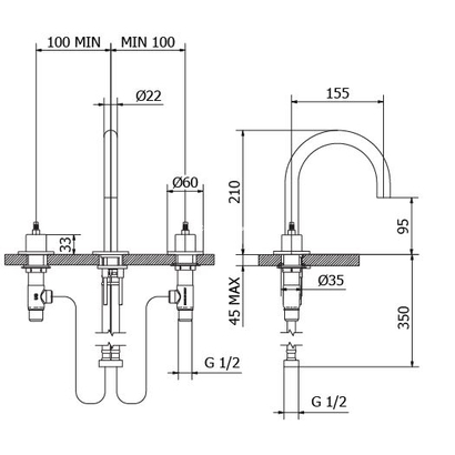 Teorema PROGRAME ONE Soft Brass Μπαταρία Νιπτήρα 3 Οπών 321010