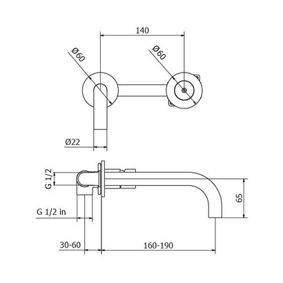 Teorema PROGRAME ONE Soft Brass Μπαταρία Νιπτήρα Επίτοιχη Εντοιχισμού 321030