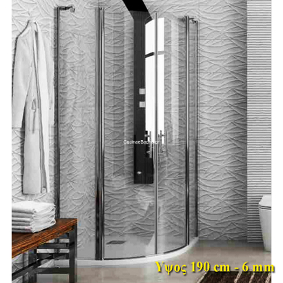 Karag Panex 200 Χρωμέ 90x90x190 Cm Καμπίνα Ντουζιέρας Ημικυκλική Ανοιγόμενη ΔΙΑΦΑΝΗ