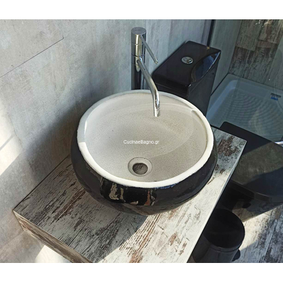 Pompei Studio SBP NERO Φ40x18 Νιπτήρας Πέτρινος Επιτραπέζιος