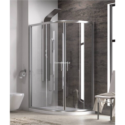 Karag Flora 650 Χρωμέ 80x100x190 Cm Καμπίνα Ημικυκλική Ασύμμετρη