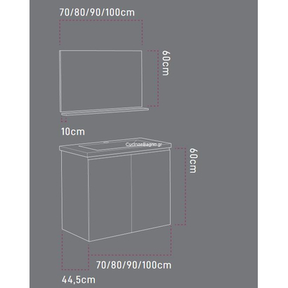 Sanitec Alba A 100x45 Έπιπλο Μπάνιου Κρεμαστό Με Νιπτήρα Και Καθρέφτη