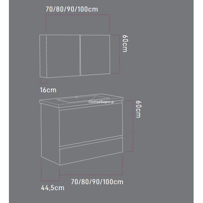 Sanitec Alba B 90x45 Έπιπλο Μπάνιου Κρεμαστό Με Νιπτήρα Και Καθρέφτη