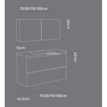 Sanitec Alba D 100x45 Έπιπλο Μπάνιου Κρεμαστό Με Νιπτήρα Και Καθρέφτη