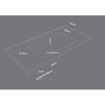 Sanitec Alba D 80x45 Έπιπλο Μπάνιου Κρεμαστό Με Νιπτήρα Και Καθρέφτη