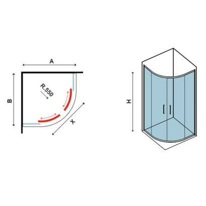 Karag Flora 200 Nero Καμπίνα 90x90x190 Ντουζιέρας Ημικυκλική Προφίλ Μαύρο