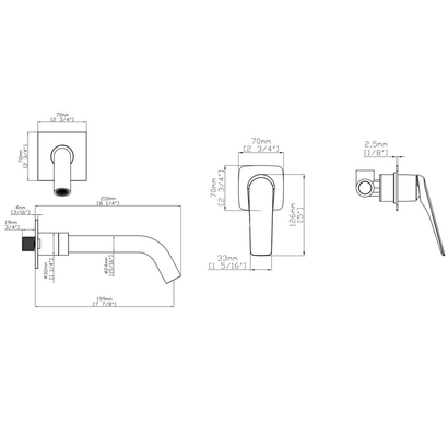 Karag Lea S050 / Lea AC051 GUN METAL Μπαταρία Νιπτήρα Επίτοιχη Μαύρη