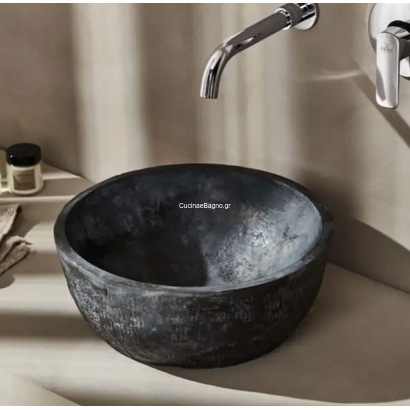 PIETRA PIE040A Νιπτήρας Πέτρινος Επιτραπέζιος Φ40cm Antracite TEMA