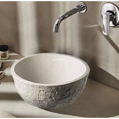 PIETRA PIE040W Νιπτήρας Πέτρινος Επιτραπέζιος Φ40cm White TEMA