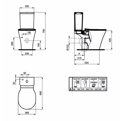 Ideal Standard Connect Aquablade BTW 66,5 cm Λεκάνη Επιδαπέδια ΧΠ Με Καζανάκι E039701