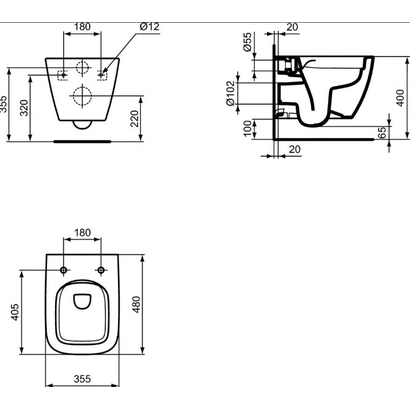 Ideal Standard i.Life Space 48 cm Λεκάνη Κρεμαστή Rimless Υ.Π. Με Κάθισμα ΑΠΛΟ WRAPOVER