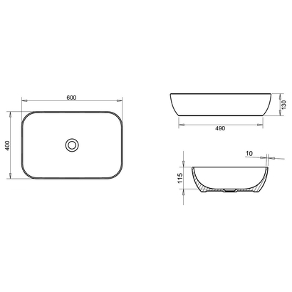 LOF LOF060NM Lof Νιπτήρας Επιτραπέζιος 60x40 Black Matt TEMA