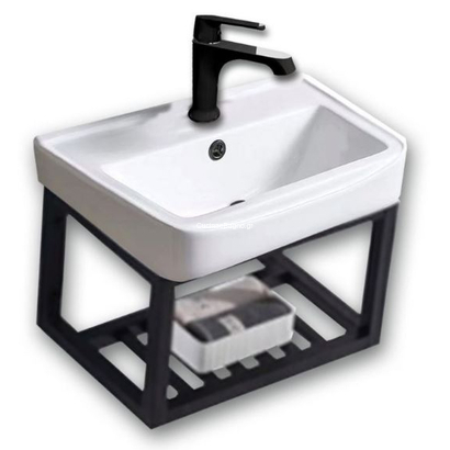 GLORIA Nerina Νιπτήρας 43x35 Με Βάση Inox Μαύρη 38-3603