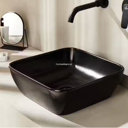 POR POR040NM Νιπτήρας Επιτραπέζιος 40x40 Black Matt TEMA