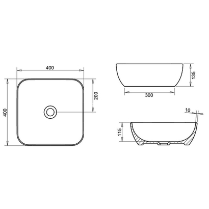 POR POR040NM Νιπτήρας Επιτραπέζιος 40x40 Black Matt TEMA