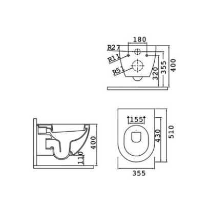 Creavit Free Rim-Off New 51x35,5 Λεκάνη Κρεμαστή Με Κάλυμμα