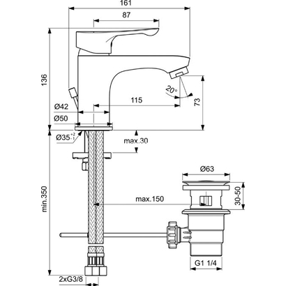 Ideal Standard Μπαταρία Νιπτήρα Alpha