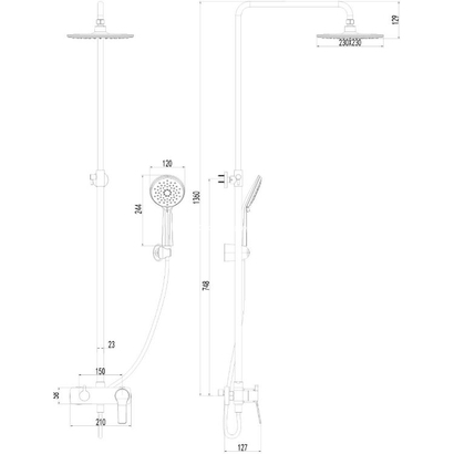 Karag Andare Nero WNW33R98PA Μπαταρία Σταθερού Ντους / Στήλη Ντουζιέρας Μαύρη