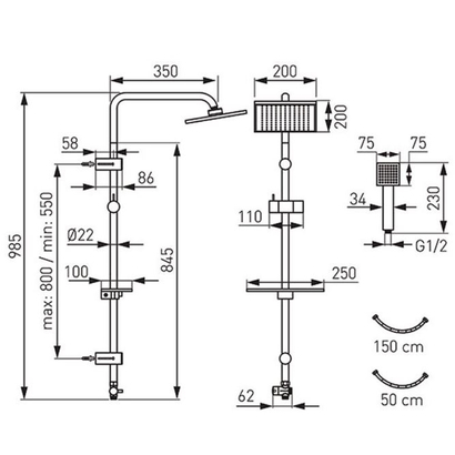 Karag BLACK SQUERTO LUX NP24-BL Στήλη Ντουζιέρας Χωρίς Μπαταρία Μαύρη
