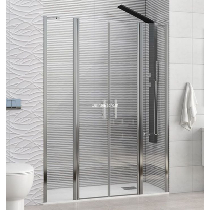 Karag Panex 700 Χρωμέ 155x190 Cm Πόρτα Ντουζιέρας Ανοιγόμενη Με 2 Σταθερά ΔΙΑΦΑΝΗ