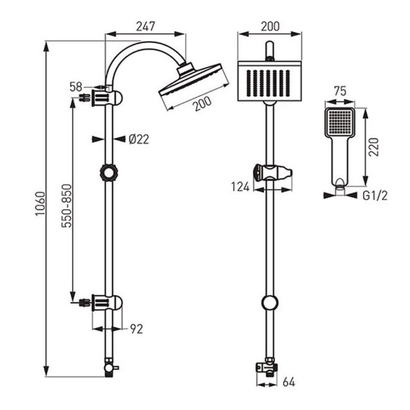 Karag SQUERTO BLACK NP22-BL Στήλη Ντουζιέρας Χωρίς Μπαταρία Μαύρη