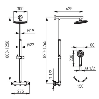 Karag TREVI NP75-TRV7U Στήλη Ντουζιέρας Με Θερμοστατική Μπαταρία