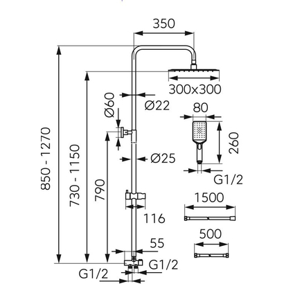 Karag WIZARD SQUARE PRO NP48 Στήλη Ντουζιέρας Χωρίς Μπαταρία