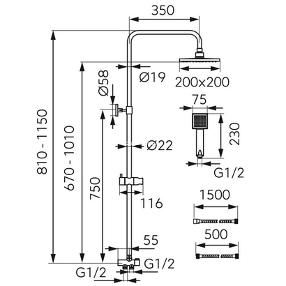 Karag WIZARD SQUARE NP46 Στήλη Ντουζιέρας Χωρίς Μπαταρία