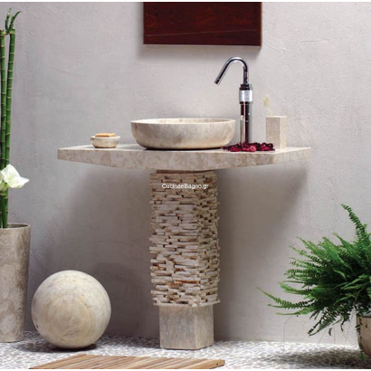 Stoone Dita Vanity Set Beige 90x35 Νιπτήρας Πέτρινος Με Βάση Stav