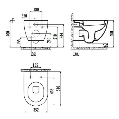 Creavit Free Black Matt 51x35,2 Λεκάνη Κρεμαστή Με Κάλυμμα
