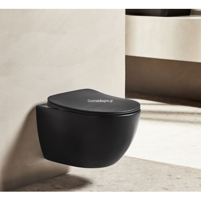 Creavit Free Rim-Off Black Matt 51x35,5 Λεκάνη Κρεμαστή Με Κάλυμμα