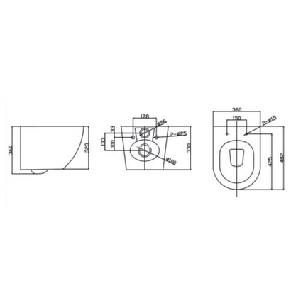 Creavit Fit Black Matt 48,2x36 Rim-Off Λεκάνη Κρεμαστή