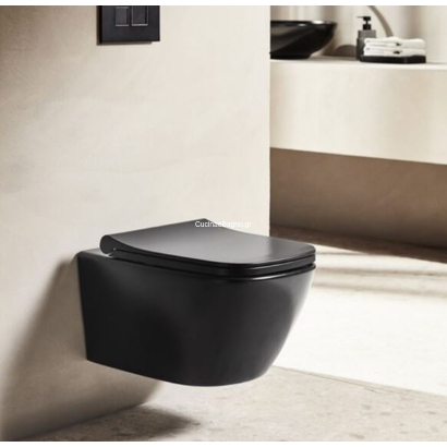 Creavit Fresh Rim Out Black Matt 52,5x35,5 Λεκάνη Κρεμαστή Με Κάλυμμα