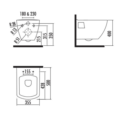 Creavit Quadro 50x35,5 Λεκάνη Κρεμαστή Με Κάλυμμα