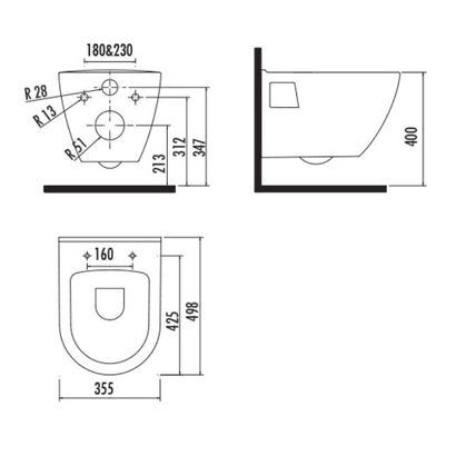 Creavit Razor Μαύρη Ματ 49,8x35,5 Λεκάνη Κρεμαστή Με Κάλυμμα