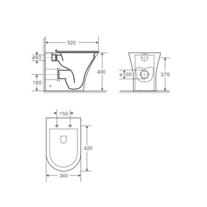 Ceramita Viral Floor Rimless 52x34 Λεκάνη Δαπέδου ΥΠ Με Κάλυμμα