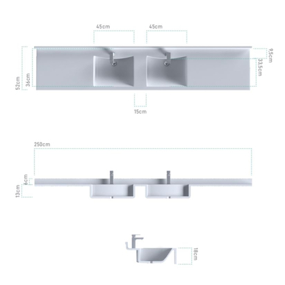 Sanitec 706 Curved Double 201-250cm Νιπτήρας Monoblock