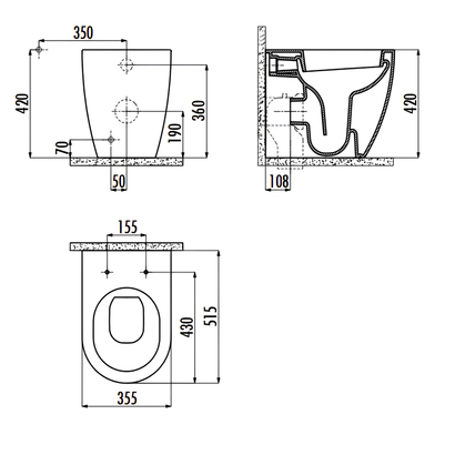 Creavit Free BTW 54cm Λεκάνη Δαπέδου ΥΠ/ΠΣ