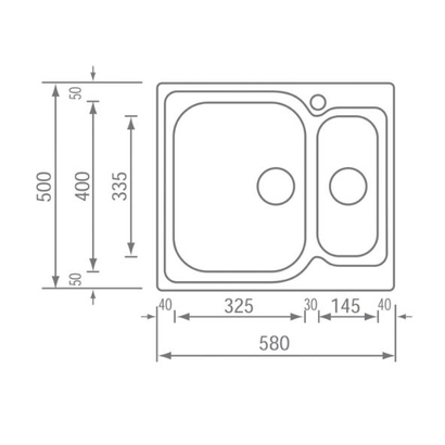 Sanitec 11642/11692 Matico 58x50 2VD-2VS Inox Νεροχύτης