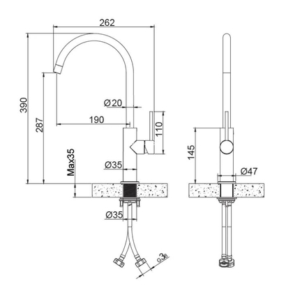 Karag Thea H3156A Brushed Gold Μπαταρία Κουζίνας Χρυσή