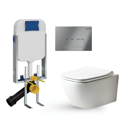 Creavit 5001-200 Σετ Καζανάκι Εντοιχισμού Με Πλακέτα & Λεκάνη Κρεμαστή Smart Rimless