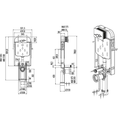 Creavit FGR7001 Εντοιχιζόμενο Καζανάκι 3/6L Με Μεταλλικά Πόδια ΤΕΜΑ
