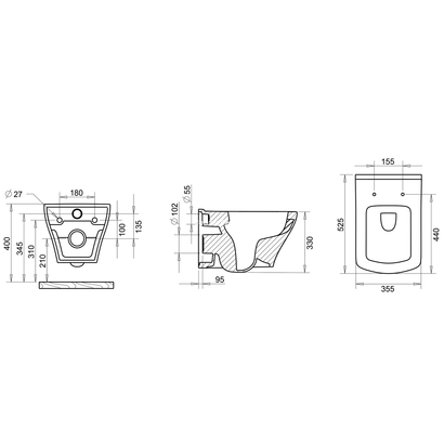 Creavit 5003-200 Σετ Καζανάκι Εντοιχισμού Με Πλακέτα & Λεκάνη Κρεμαστή Smart Rimless