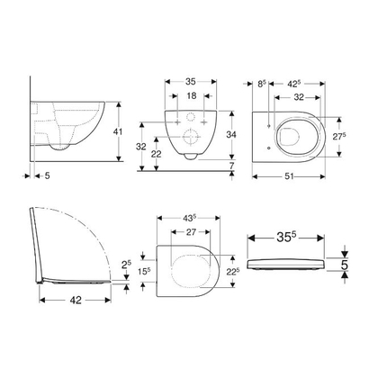 Geberit Λεκάνη Κρεμαστή Acanto Rimfree Με Κάλυμμα Soft Close Λευκό