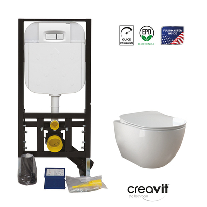 Creavit 5003-100 Σετ Καζανάκι Εντοιχισμού Με Πλακέτα & Λεκάνη Fit Rimless