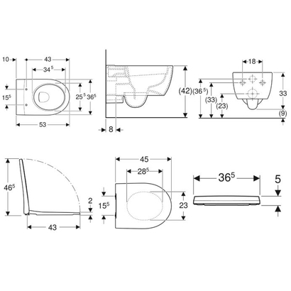 Geberit Λεκάνη Κρεμαστή Icon Rimfree 53cm Με Κάλυμμα Soft Close Wrapover