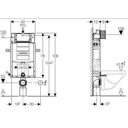 Geberit SIGMA KOMBIFIX 12cm 6/3L Καζανάκι εντοιχισμένο κρεμαστής λεκάνης για τοίχο διπλού τούβλου (12 cm)