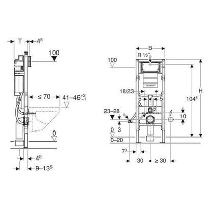 Geberit SIGMA DUOFIX Καζανάκι εντοιχισμένο κρεμαστής λεκάνης για τοίχο γυψοσανιδας (12 cm)
